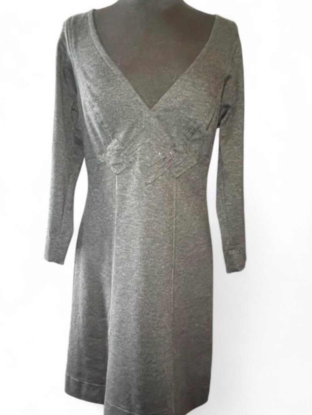 Max Studio Specialty Products Diamond Stitch Accent V-neck Charcoal Knit Dress